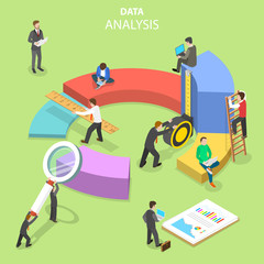 Flat isometric vector concept business statistics and analytics, audit report, company performance analysis.
