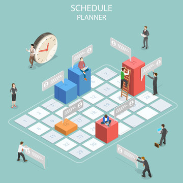 Flat isometric vector concept of business planning, schedule, meeting appointment, agenda, important date