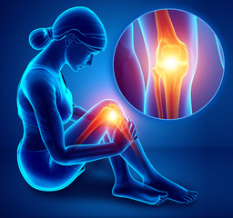 3d Illustration of Female feeling Knee pain