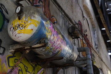 Old abandoned train repair factory (Reichsbahnausbesserungswerk / altes Bahnhofsgebäude) in...