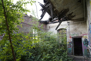 Broken house roof at an abandoned house 