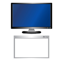 Flat monitor, blank screen. Software window.