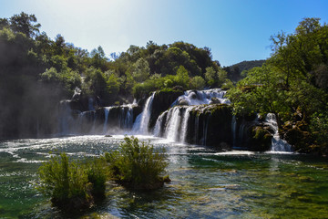 Side view of Krka Waterfalls near Skradin, Croatia, Europe