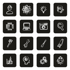 Engineering Icons Freehand White On Black