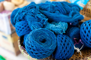 Blue Linen Threads Rope Yarn in the Basket