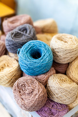 Fototapeta na wymiar Colorful of Linen Threads Rope Yarn in the Basket