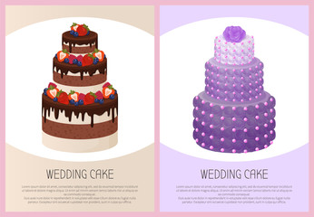 Wedding Cakes Set Sweet Bakery Posters Vector Text