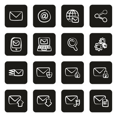 Email Icons Freehand White On Black
