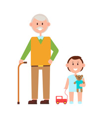 Grandfather Grandson Banner Vector Illustration