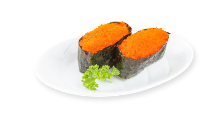 ebiko sushi isolated in white background