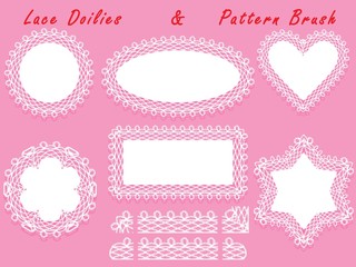 Set of lacy frames napkins and ribbon pattern brush.