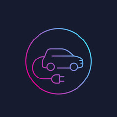 electric car with plug, EV, linear style icon