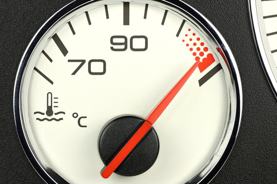 temperature gauge in car dashboard - hot