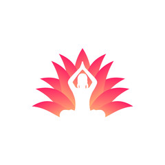 yoga logo, meditating girl and lotus flower
