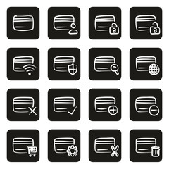 Credit Card Icons Freehand White On Black