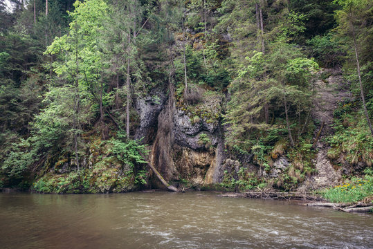 Hornad River gorge seen from marked tourist trail in Slovak Paradise mountain range, Slovakia