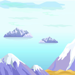 Fototapeta na wymiar Beautiful Vector Landscape With Icebergs in Sea