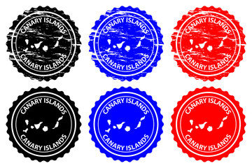 Canary Islands - rubber stamp - vector, Canary Islands ( Islas Canarias) map pattern - sticker - black, blue and red