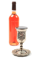 Kiddush cup and a bottle of wine