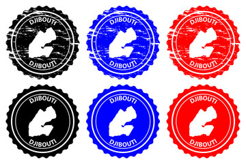 Djibouti - rubber stamp - vector, Republic of Djibouti map pattern - sticker - black, blue and red