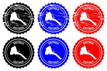 Eritrea - rubber stamp - vector, State of Eritrea map pattern - sticker - black, blue and red