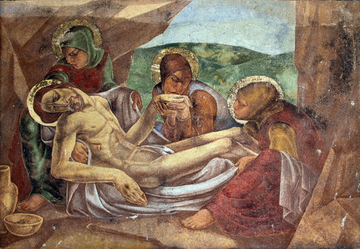 Lamentation of Christ, headstone on Mirogoj cemetery in Zagreb, Croatia 