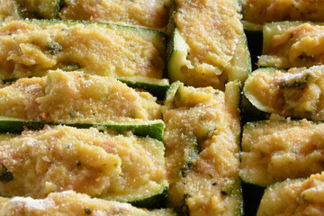 Zucchini stuffed/Typical dish of Italian cuisine, freshly prepared and ready for baking