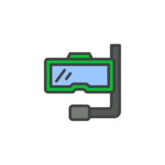 Diving Mask and Snorkel filled outline icon, line vector sign, linear colorful pictogram isolated on white. Scuba mask symbol, logo illustration. Pixel perfect vector graphics