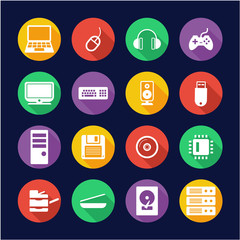 Computer Hardware Icons Flat Design Circle