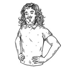Man in wig engraving vector