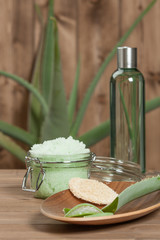 Handmade Aloe Scrub. Aloe Vera Leaf. Spa Room.