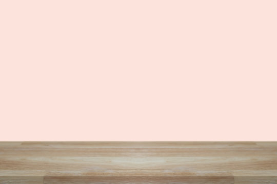 Empty wooden desk of free space and colour pastel for a catering or food background,Template mock up for display montages of product.