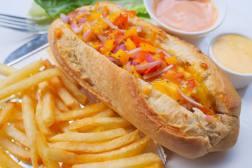 Homemade Style Hot Dog with Cream Cheese and Onions
