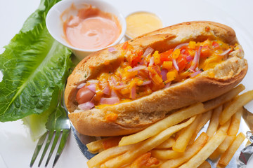 Homemade Style Hot Dog with Cream Cheese and Onions
