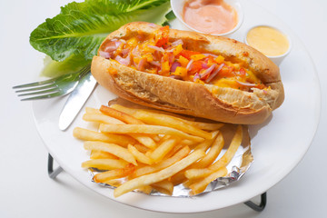 Homemade Style Hot Dog with Cream Cheese and Onions
