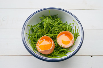 Fried egg with climbing wattle  omelette,Thai food
