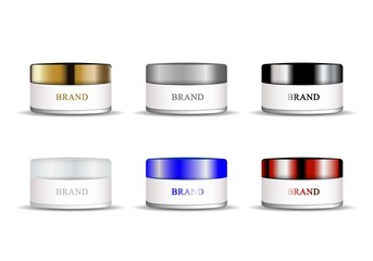 Product mock up design. Cosmetic set. Black,white,gold,red,blue,gray color. Vector illustration EPS 10.