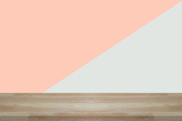 Empty wooden desk of free space and colour pastel for a catering or food background,Template mock...
