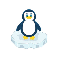 Cute cartoon penguin on ice.  Vector illustration. Arctic animal