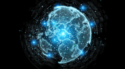 Fototapeta na wymiar Globe network hologram with America Usa map 3D rendering