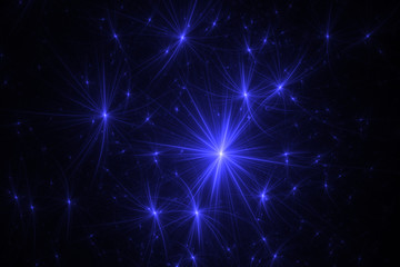 Obraz premium Bright abstract fractal star, Fractal starry sky fantasy pattern - blue and black, fireworks