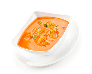 Carrot soup on white background