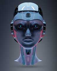 Cyborg head artificial intelligence 3D rendering