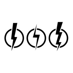Lightening bolt icons. Three version on white background. Vector illustration.