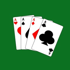 Flat icon set of four aces playing card suits. Vector illustration.