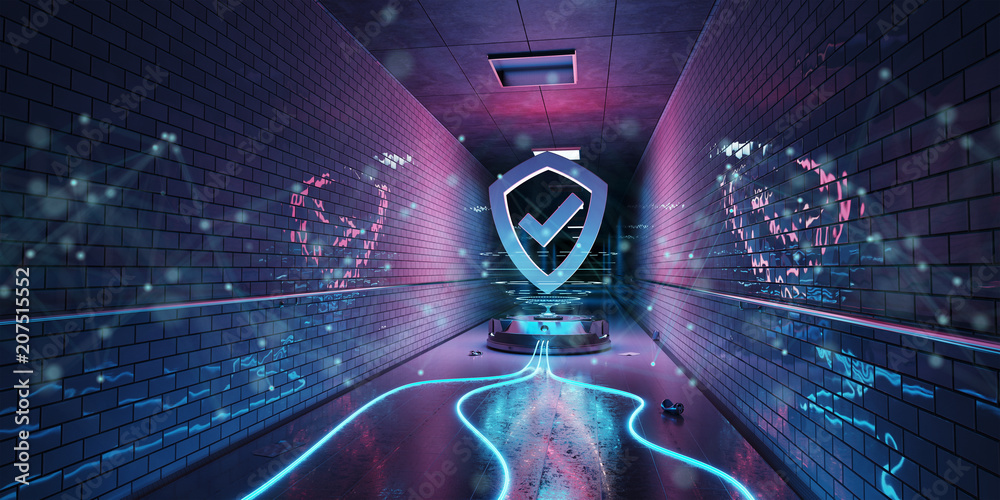 Aufkleber Underground cyber security hologram with digital shield 3D rendering
