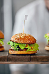 Burger. Close Up Of Tasty Hamburger