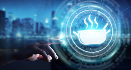 Businessman using application to order home made food online 3D rendering