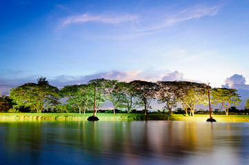 Fototapeta premium A small lake in summer , at sunset