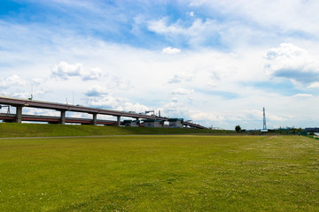 Fototapeta na wymiar Capital highway seen from Arakawa river side in Katsushika Ward